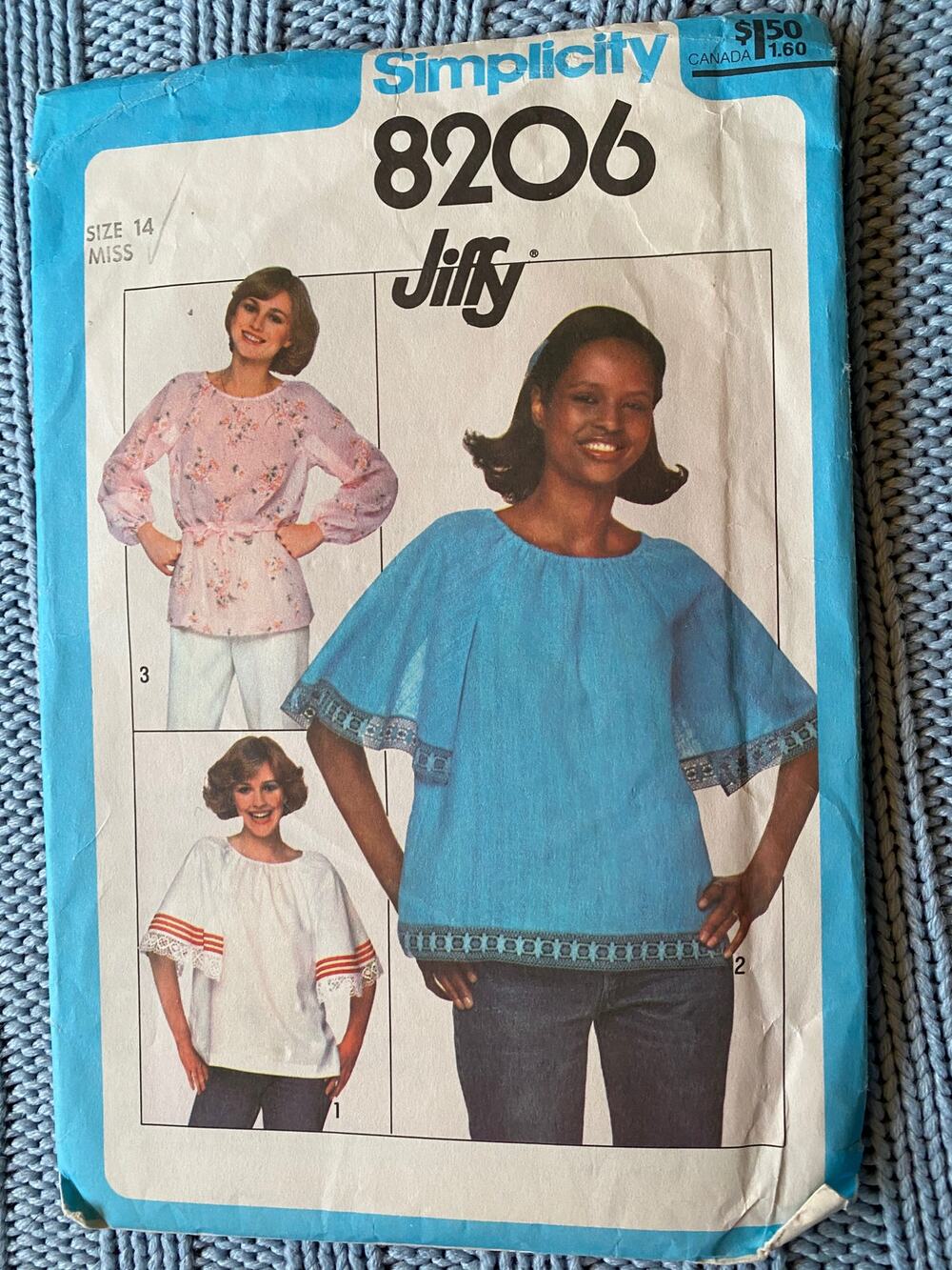 Simplicity 8206 pattern blouse ruffle sleeve boho size 14